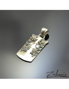Pendant Dogtag Lilies Grapevine Silver