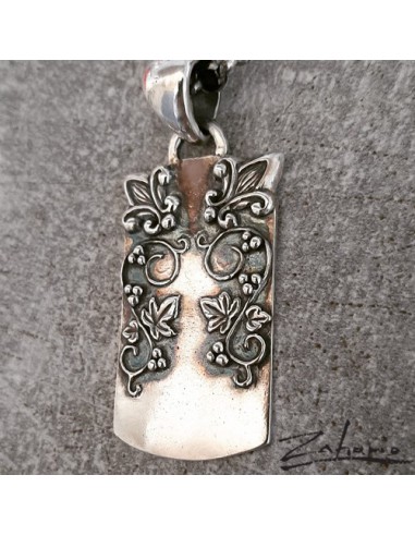 Pendant Dogtag Lilies Grapevine Silver