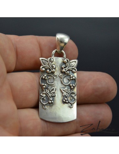 Pendant Dogtag Lilies Grapevine Silver