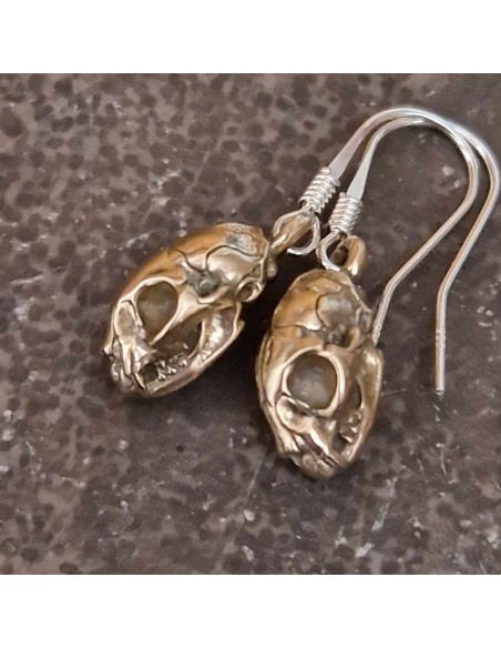 Earrings Cat Skulls Bronze