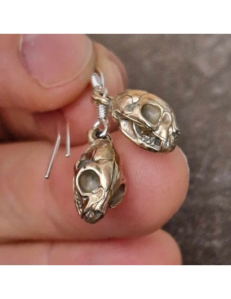 Earrings Cat Skulls Bronze