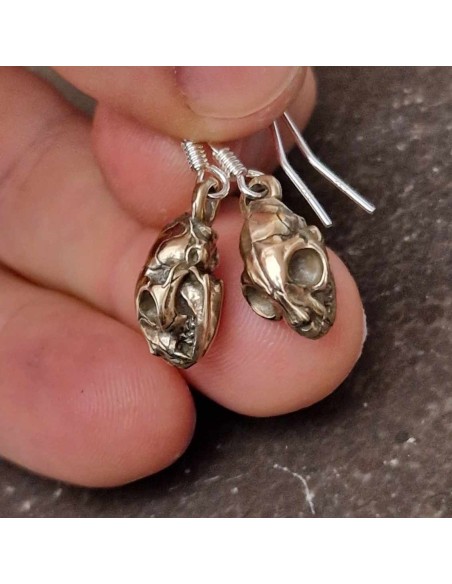 Earrings Cat Skulls Bronze