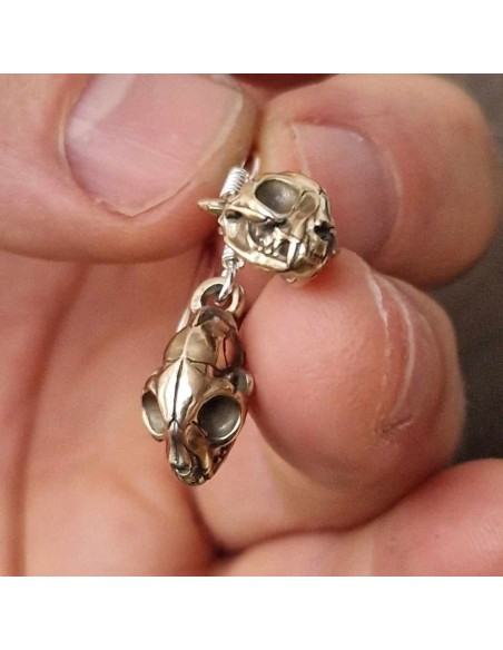 Earrings Cat Skulls Bronze
