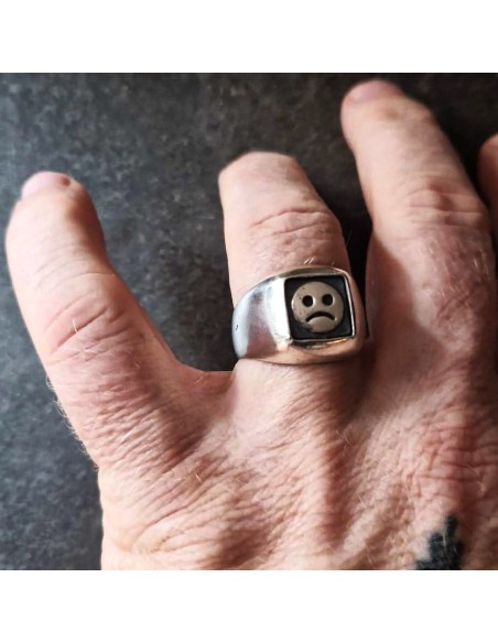 Sad Face Signet Silver