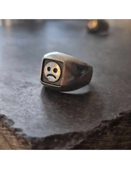 Sad Face Signet Silver