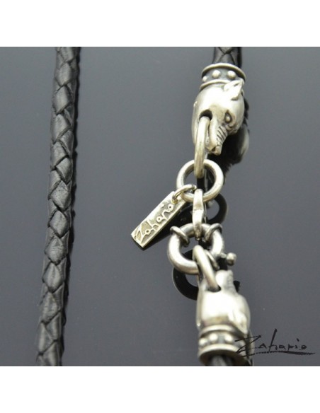 Rzemień Pleciony z Zapięciem ze Srebra w Kształcie Głów Wilczków