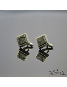 Spinki do Mankietów Skamielina Zwęglone Drewno Srebro 2